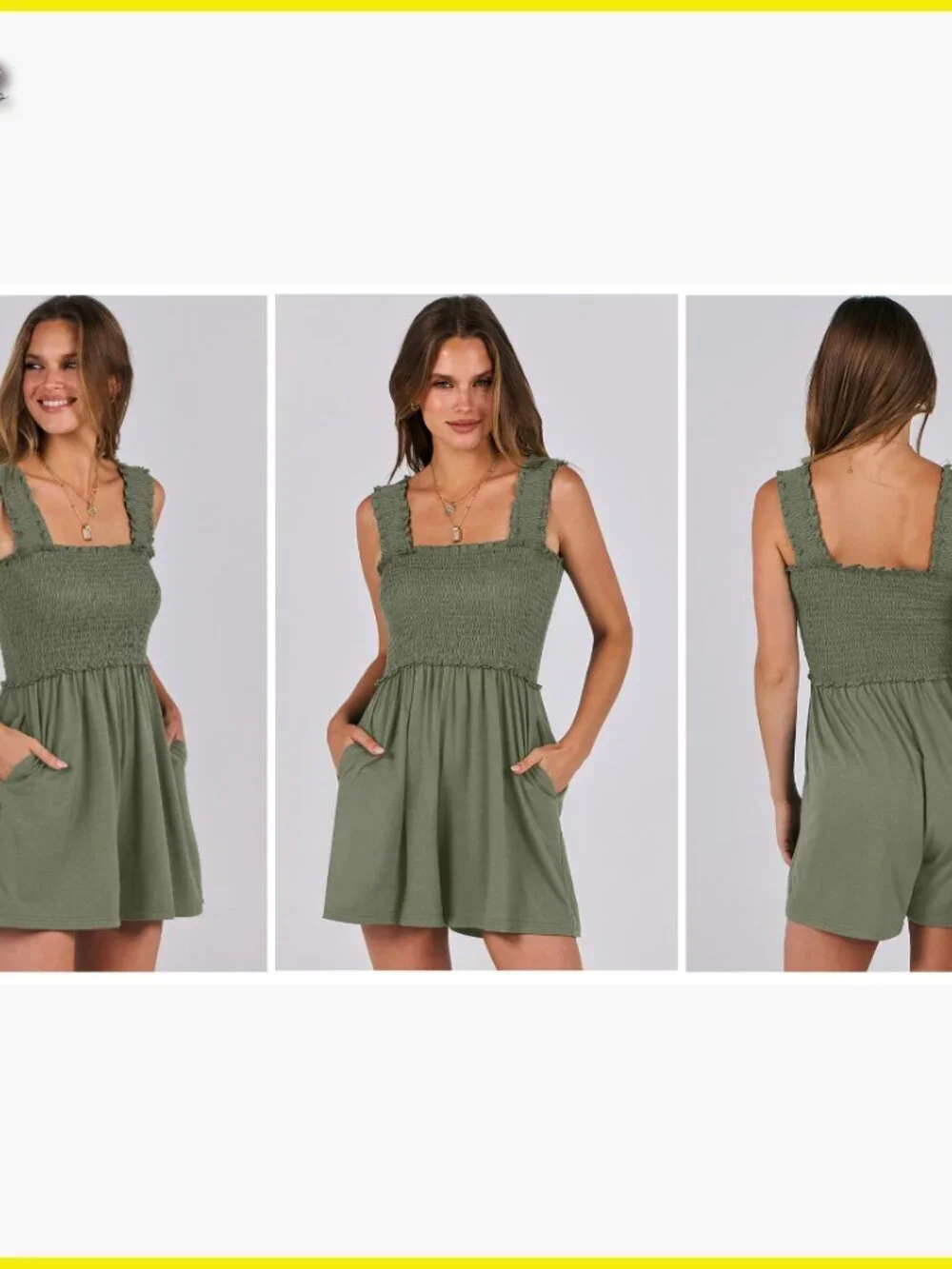Sleeveless Square Neck Romper Smocked Backless Loose Fit Summer Casual - Picture 7 of 7